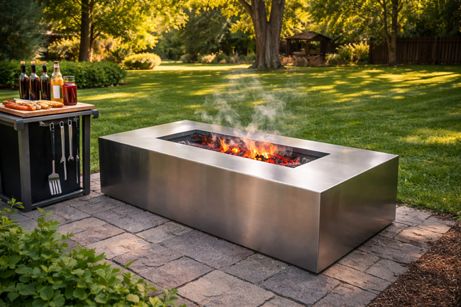 stainless steel fire pit table.