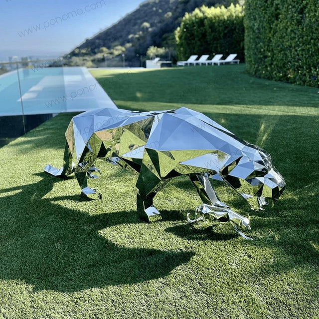 panther sculpture, polygonal stainless steel sculpture