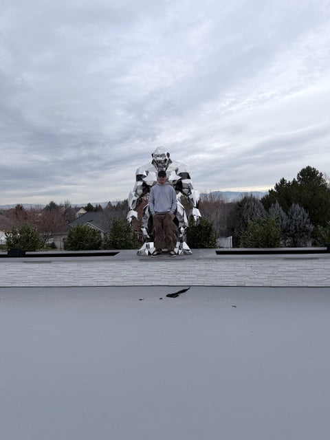 Gorillas sculpture and man 