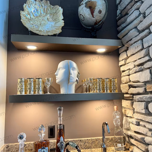kitchen shelves with LED lights