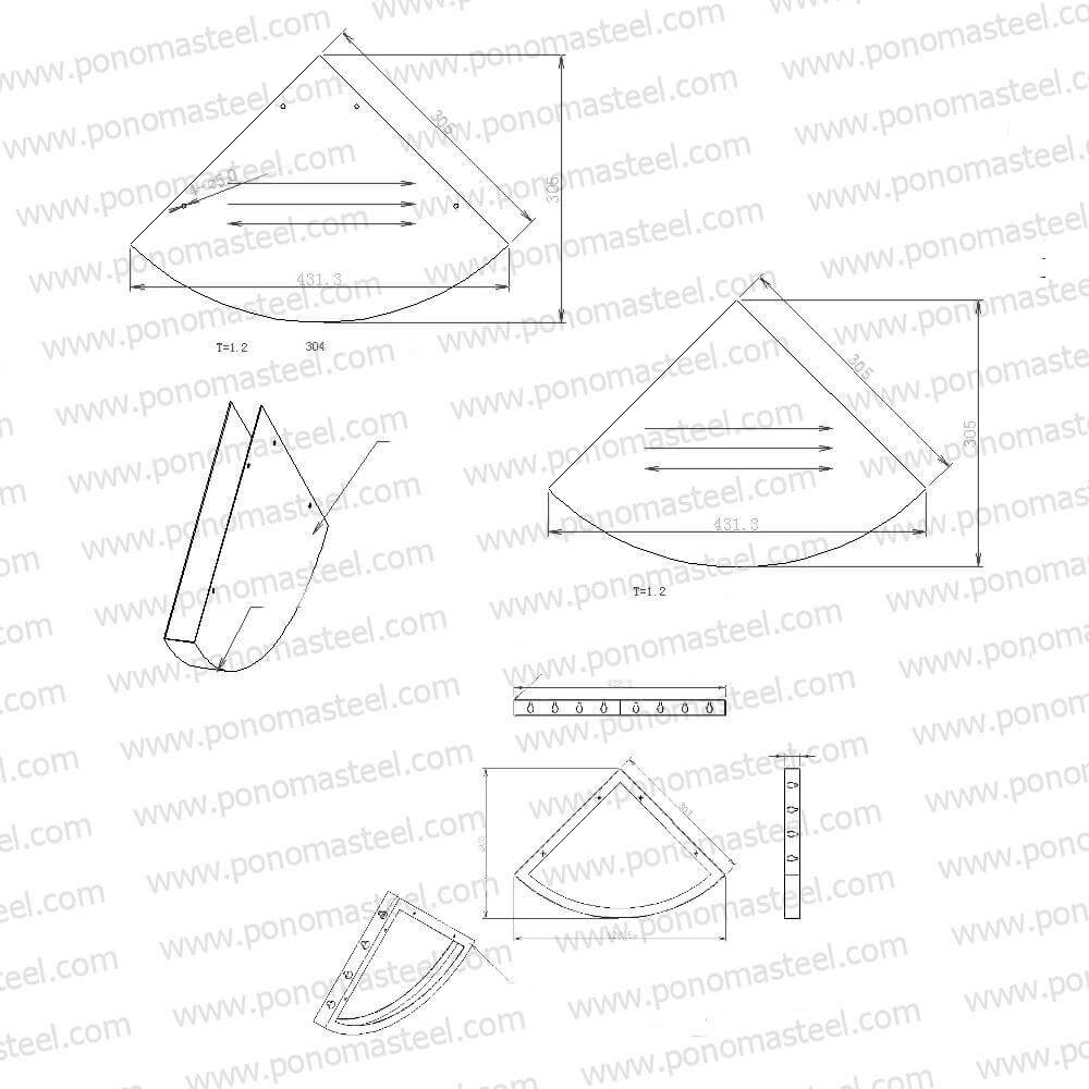 12"x12"x1.5" (cm. 30,5x30,5x3,8) curved corner shelf Ponoma® freeshipping - Ponoma