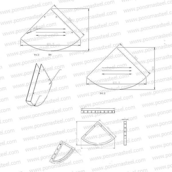 14"x14"x2.0" (cm.35,6x35,6x5,1) curved corner stainless steel floating shelves Ponoma® freeshipping - Ponoma