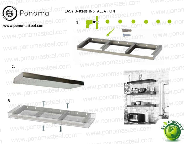 20"x8"x2.0" (cm.50,8x20,3x5,1) brushed stainless steel floating shelf freeshipping - Ponoma