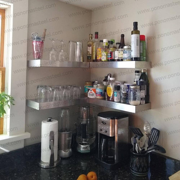 18"x10"x1.5" (cm.46x25,4x3,8) brushed stainless steel floating shelf freeshipping - Ponoma