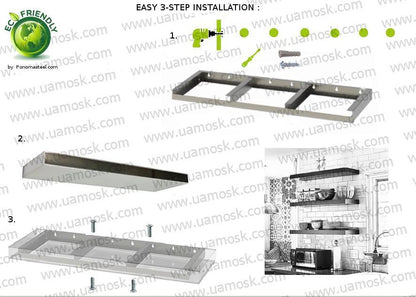 24"x12"x1.5" (cm.61x30,5x3,8) brushed stainless steel floating shelf freeshipping - Ponoma