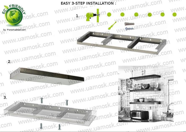 60"x6"x2.0" (cm.152x15x5,1) brushed stainless steel floating shelf freeshipping - Ponoma